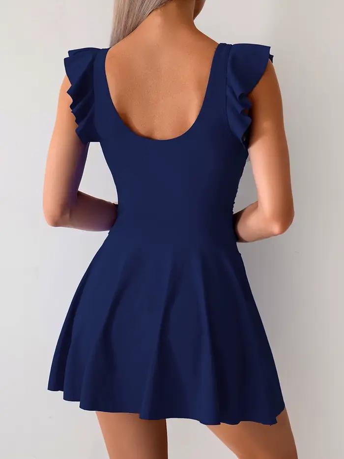 Maillot de bain une pièce à col à volants pour femmes