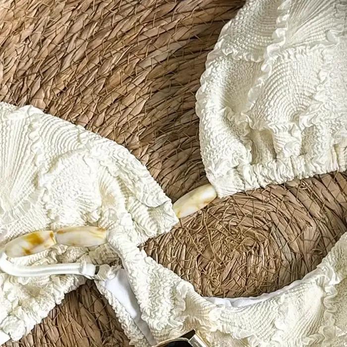 Micro bikini string sexy 2026 pour femme, blanc, en dentelle ajourée, avec soutien-gorge push-up, maillot de bain tendance pour l'été et les vacances