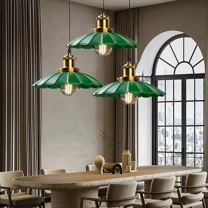 Plafonnier suspendu moderne doré avec lanterne verte, design suspendu pour cuisine, île, chambre à coucher