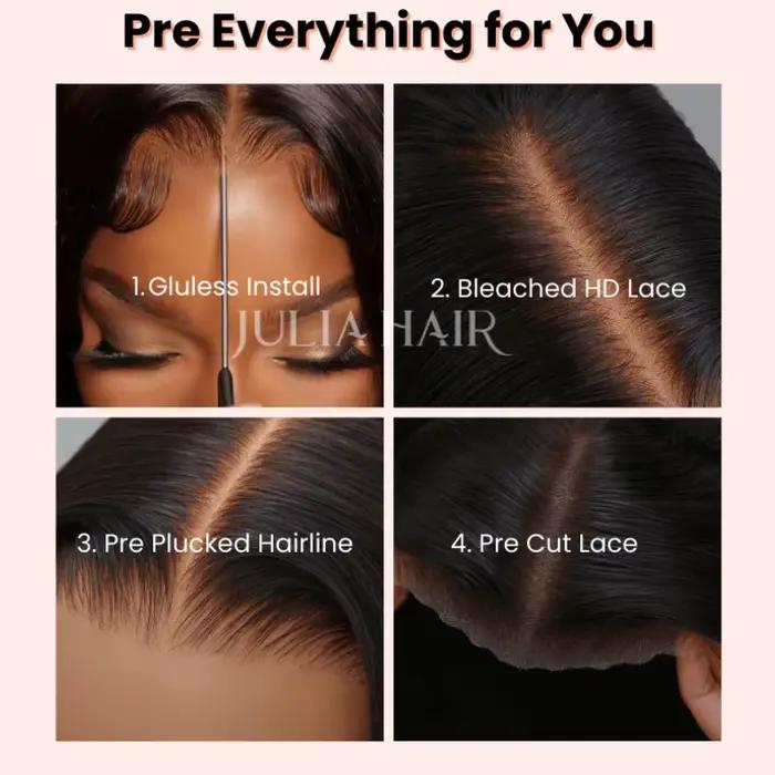 Julia Hair-Perruque Bob droite sans colle Yaki, 7x5, Bye Bye Knots, Gluless BOb Human Hair, Wear and Go Lace Front Wig