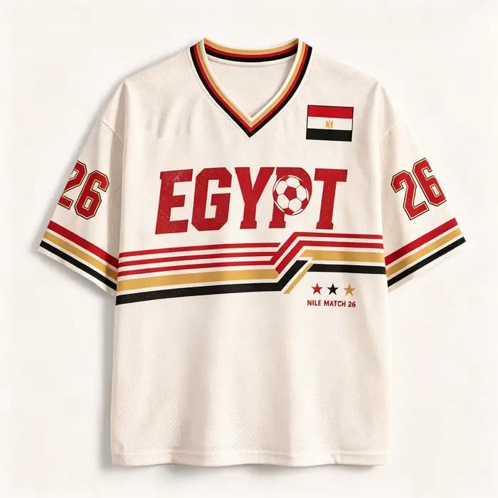 Maillot de football rétro Égypte 2026 col en V, style sportif urbain, mode rétro, respirant et séchage rapide