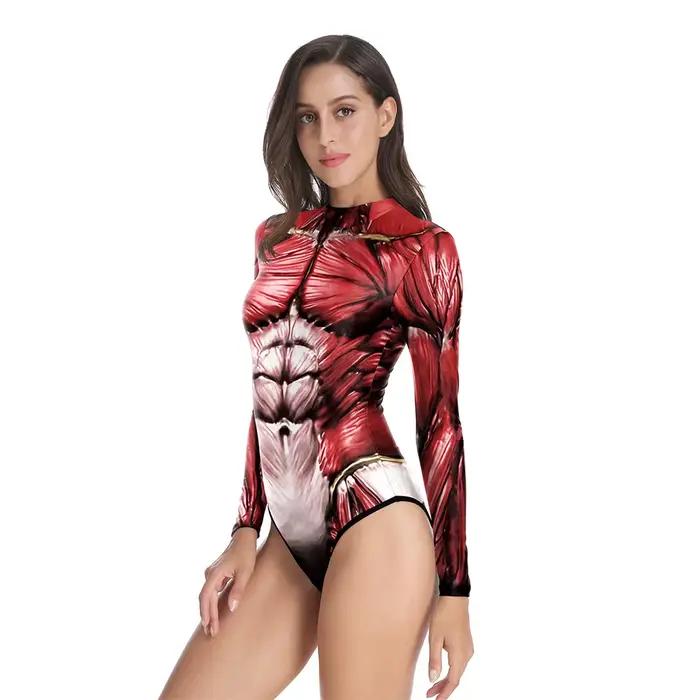 IOOTIANY imprimé extrêmement Musculaire femmes une pièce maillot de bain été décontracté à manches longues maillots