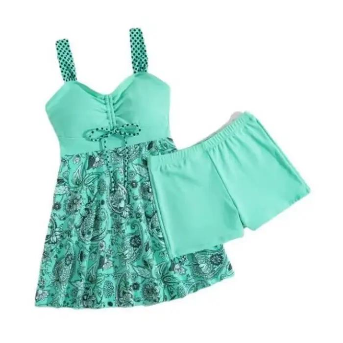 2025 Robe de bain modeste pour femmes Ensemble bikini Sexy Bleu Floral Maillot