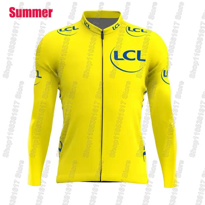 Maillot de cyclisme France Tour 2026 à manches longues TDF jaune à pois – Vêtements de course pour vélo de route, hauts de cyclisme, uniforme VTT