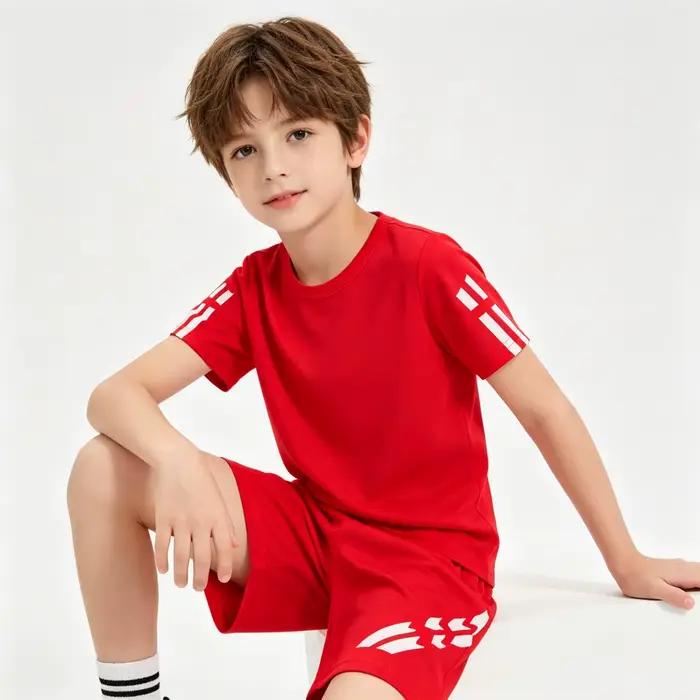 Ensemble de vêtements de sport pour garçons de 1 à 12 ans, noir, rouge, bleu, vêtements de sport pour enfants, football, basketball, t-shirt et short, survêtement
