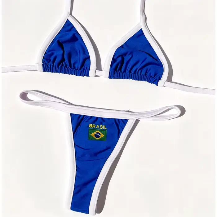 Ensemble bikini brodé drapeau brésilien pour femme