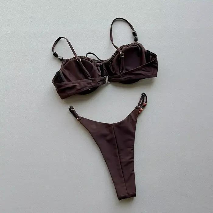 Nouveau maillot de bain sexy marron à lacets au dos