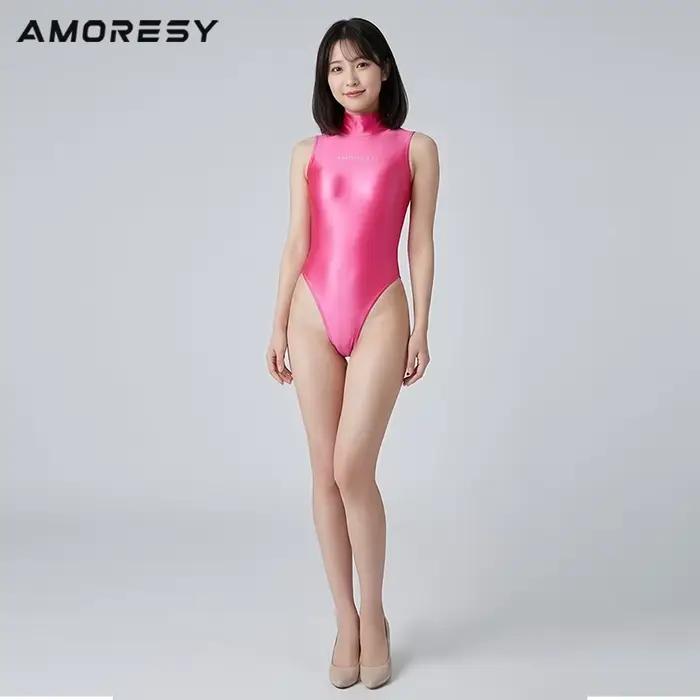 AMORESY Maillot de bain une pièce sexy ultra-fin transparent brillant pour femme
