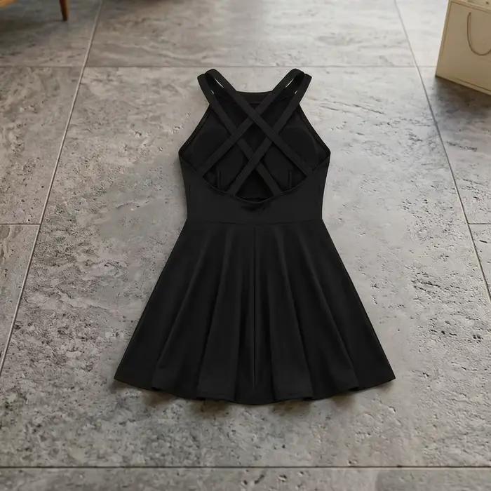 Maillot de bain jupe décontracté coupe ajustée dos nu sans manches plissé pour sources chaudes
