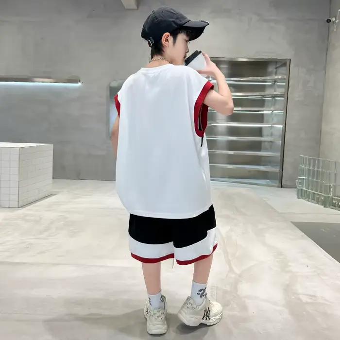 Maillot de basket pour garçons, ensemble décontracté d'été avec t-shirt sans manches imprimé et short, vêtements pour enfants 2026, style streetwear