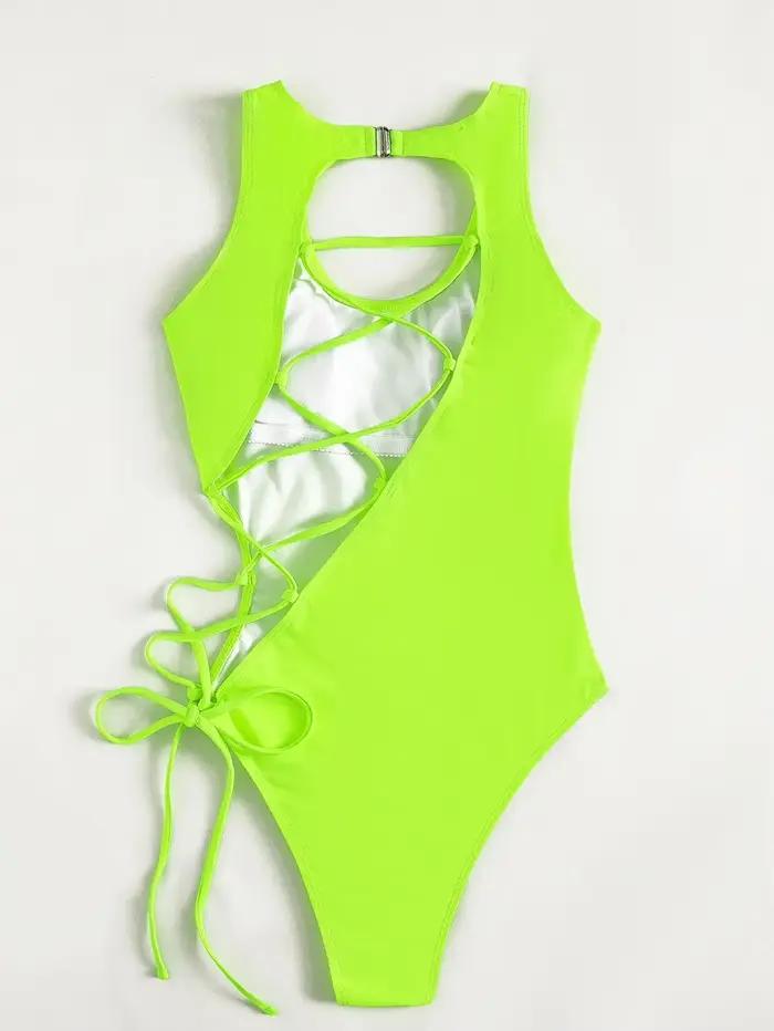 Maillot de bain une pièce sexy vert néon pour femme 2026