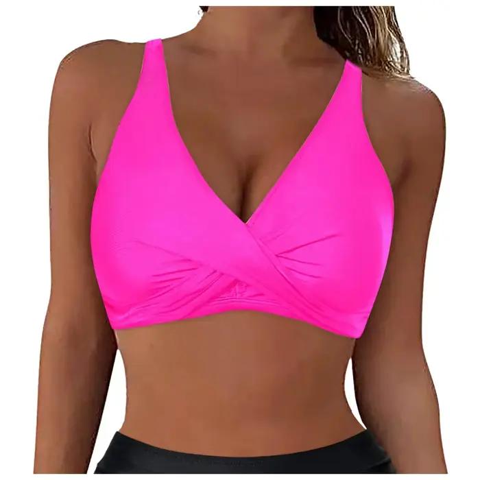 Couverture complète sport haut de bikini maillot de bain pour femme froncé soutien-gorge