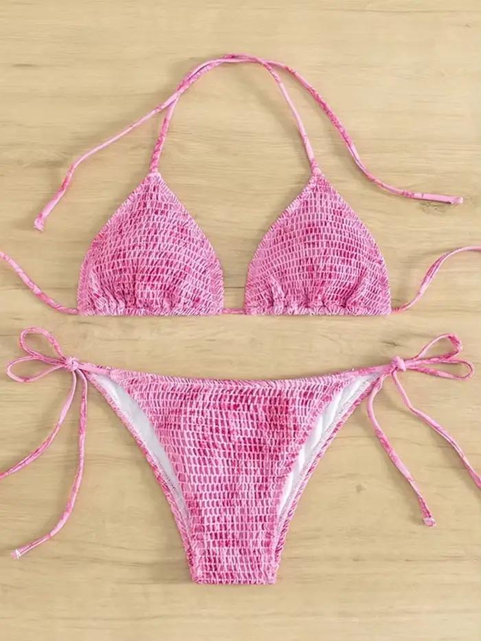 Sexy Floral Bikini 2 pièces ensemble femmes mode à lacets maillot de bain fendu dos nu plage Bikinis 2025 nouveau