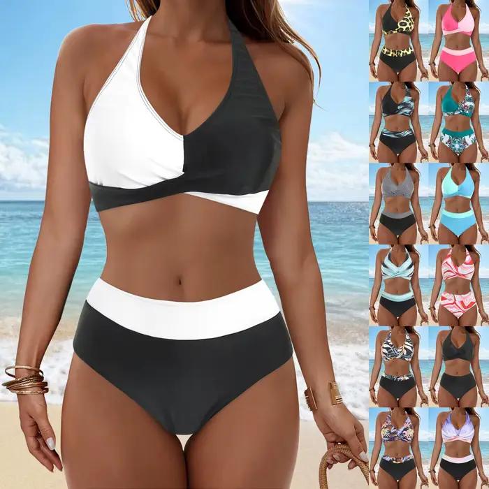 Maillot de bain d'été femmes licou ensemble Bikini taille haute maillots