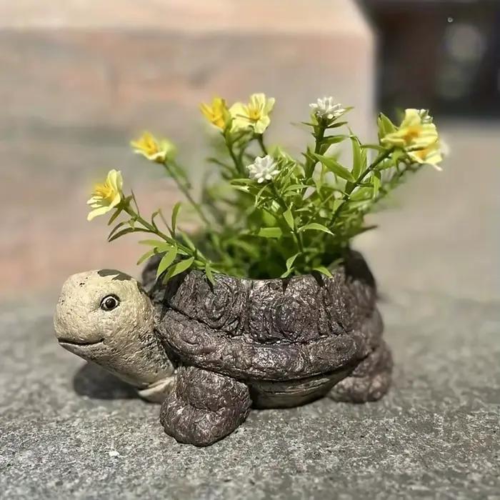 Pot de fleurs en résine en forme de tortue - Pot décoratif charmant pour l'intérieur et l'extérieur, pour la verdure, les fleurs et les plantes, ornement de tortue