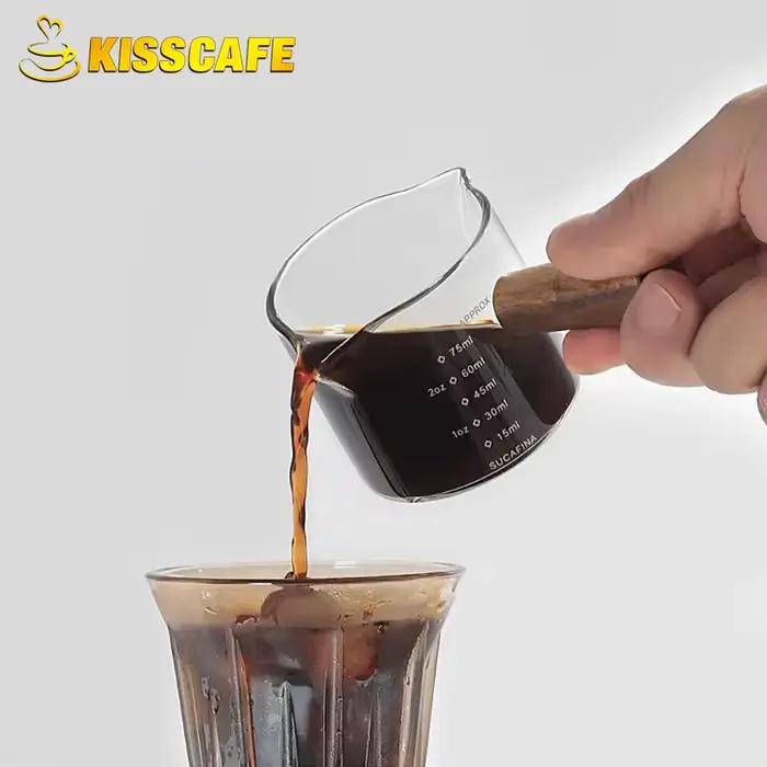 Tasse à mesurer expresso 75ml 100ml, verre à Shot d'extraction, manche en bois avec échelle, pichet à lait, Latte, accessoires pour café, outil Barista