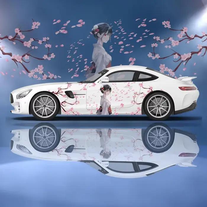 Autocollant latéral de voiture en vinyle, décoration florale de Geisha japonaise, papier auto-adhésif, peinture de sport automobile, adapté à voiture camion Suv