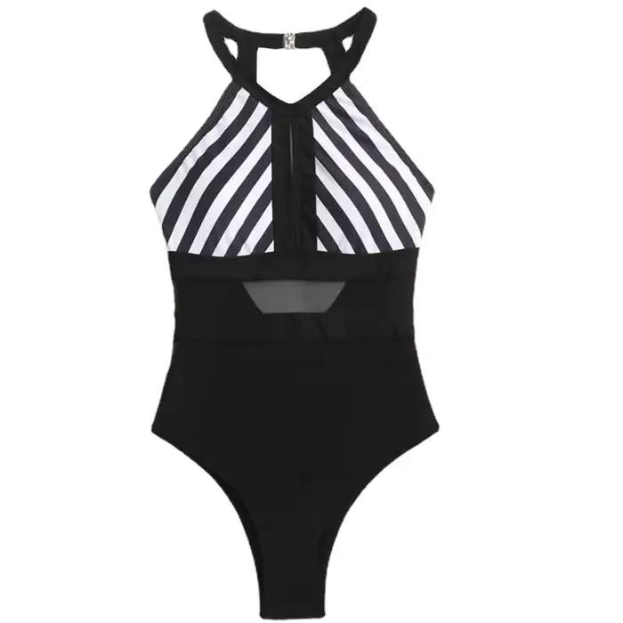 Dos nu une pièce maillot de bain femmes Vintage maille épissage