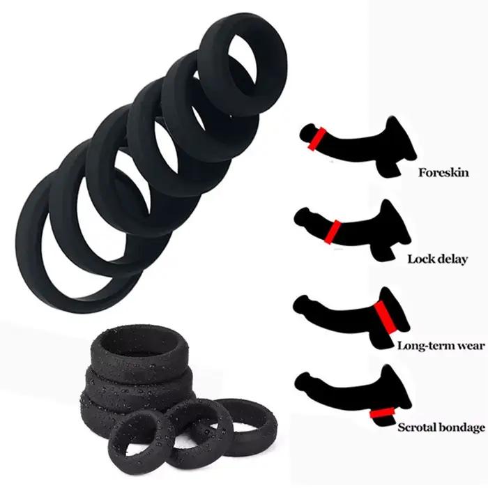 Anneau de pénis en Silicone, 6 tailles, anneau de verrouillage du Scrotum, améliore l'érection, retardement de l'éjaculation, anneaux péniens, jouets sexuels pour hommes