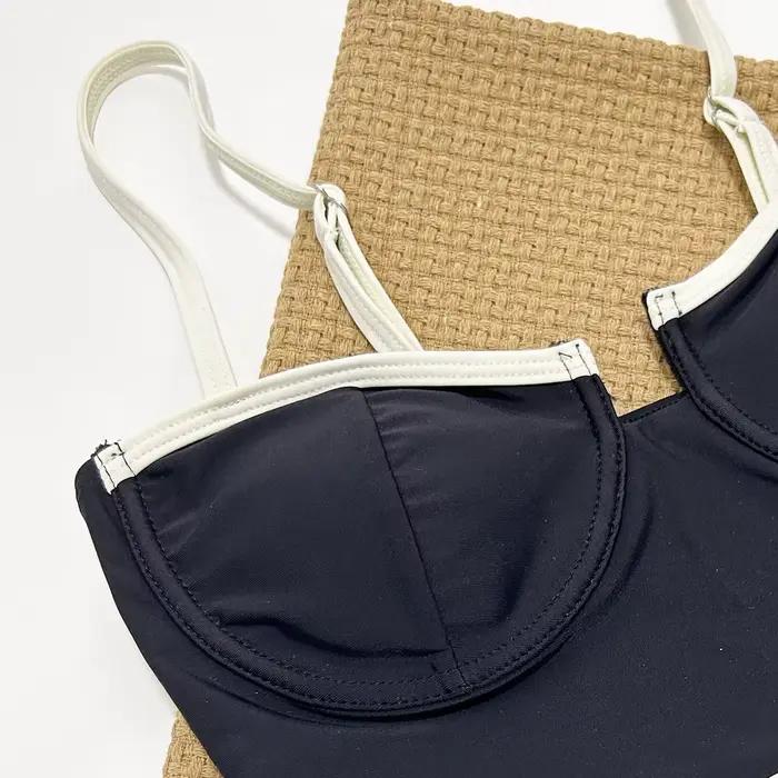 Merloly-Maillot de bain une pièce noir et blanc