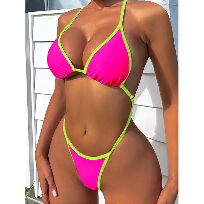 Cikini Summer Beach Maillot de bain une pièce avec bordure contrastée et col licou pour femme
