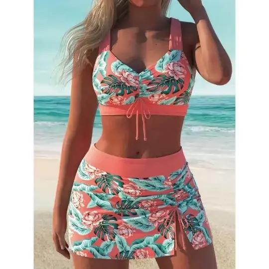 Bikini sexy pour femme, rouge, style européen et américain, conception imprimée haute résolution, idéal pour les vacances au spa et les journées de détente à la plage