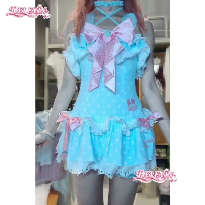 Maillot de bain une pièce original japonais couleur chocolat menthe avec nœud mignon pour femme