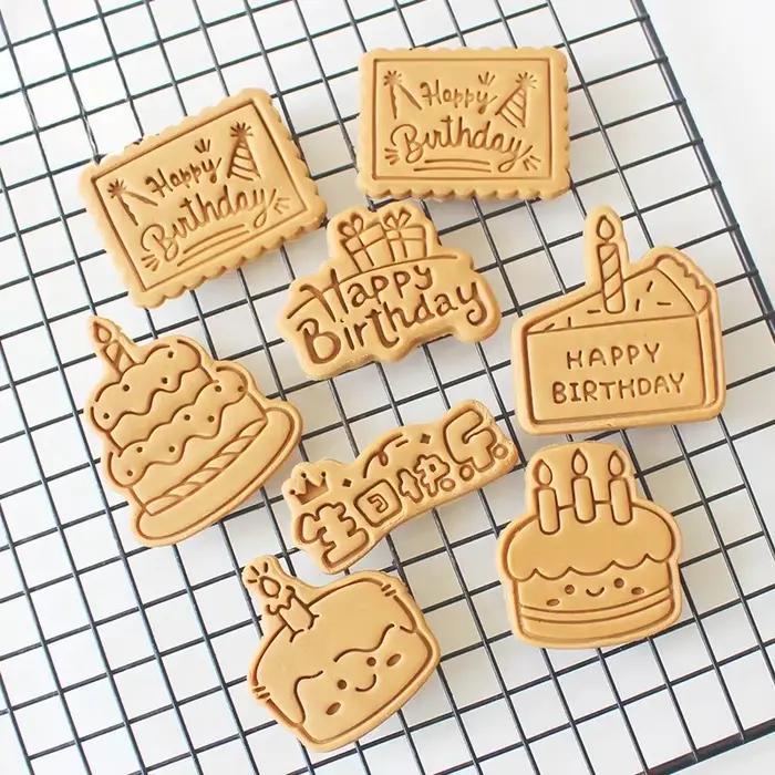 Joyeux anniversaire gâteau abstrait dessin animé emporte-pièce 3D bricolage gâteau forme Biscuit Cookie moule outil de cuisson Fondant gâteau timbre moule