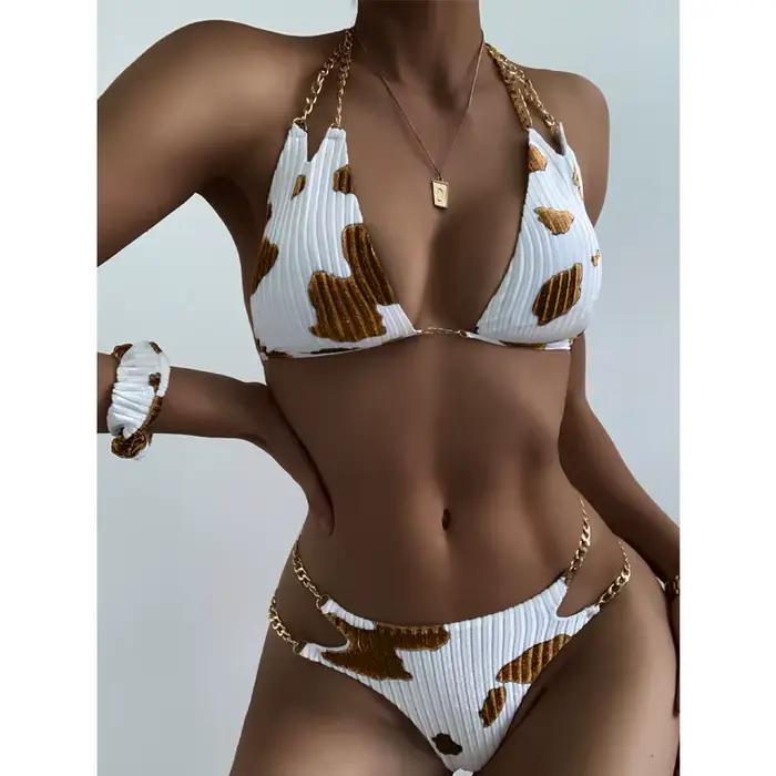 Maillot de bain deux pièces imprimé vache