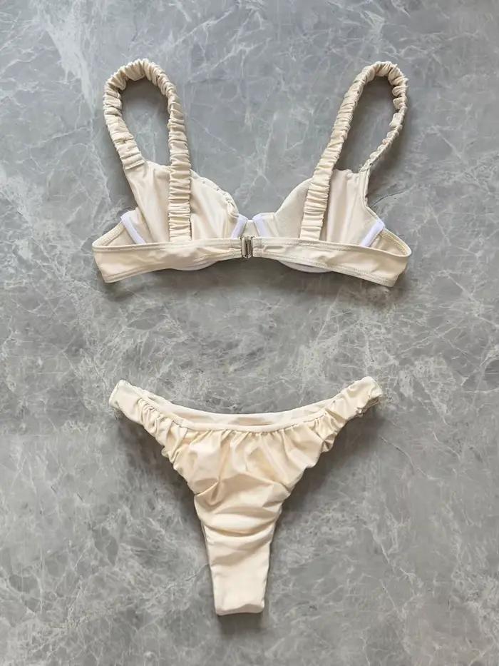 2025 nouveau Sexy taille basse Bikini ensemble Push Up maillots de bain femmes solide blanc maillot