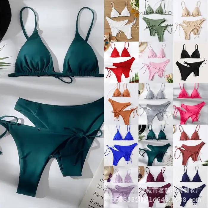 À la mode deux pièces Bikini maillot de bain ensemble avec Options de couleur unie