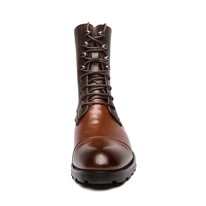 Mayba-Bottes en cuir à talons bas pour hommes, coordonnantes, pointues, Parker, à lacets, chaussures décontractées, extérieur, rétro, hiver, taille 38-48