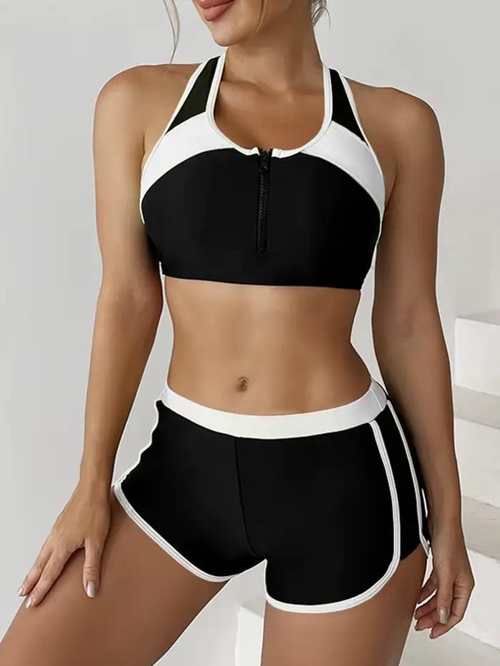 Ensemble bikini zippé 2026 deux pièces pour femme avec short