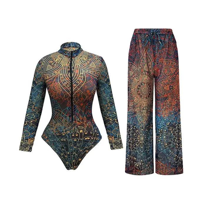 Maillot de bain une pièce transparent grande taille UPF50 avec pantalon pour femme