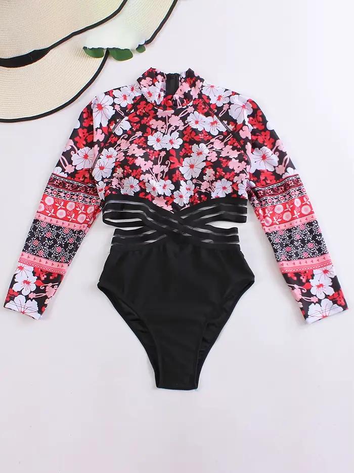 Maillot de bain de surf 2026 à manches longues imprimé floral pour femme