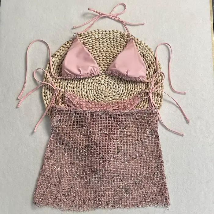 DEBAIOR Maillot de bain brillant avec jupe Cover-Up 2025 Ensemble bikini 3 pièces pour femme