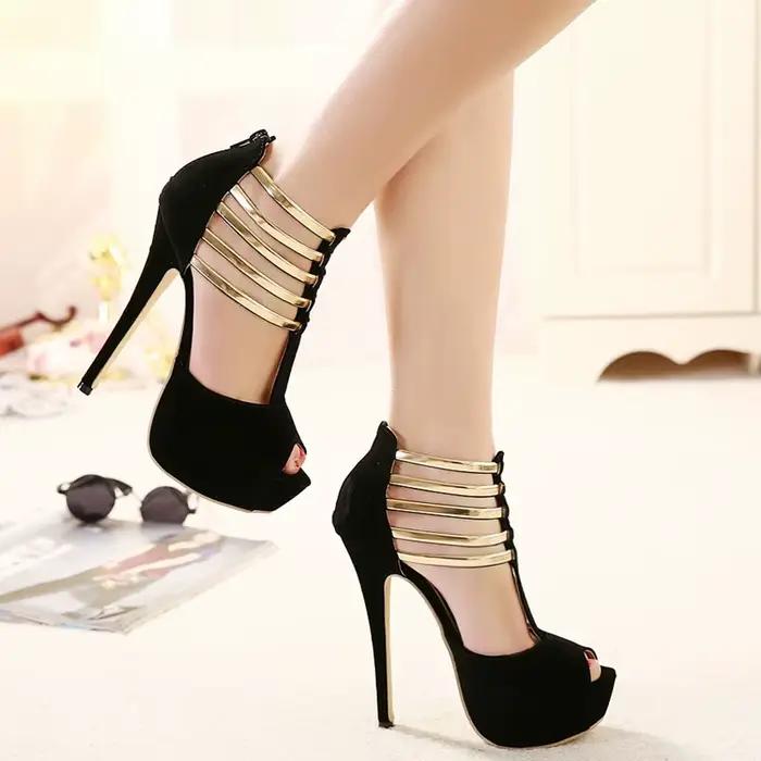 Sandales à talons ultra hauts grande taille avec bride en T, plateforme imperméable, talon fin, bout ouvert, chaussures simples, tailles 34-43, design ajouré