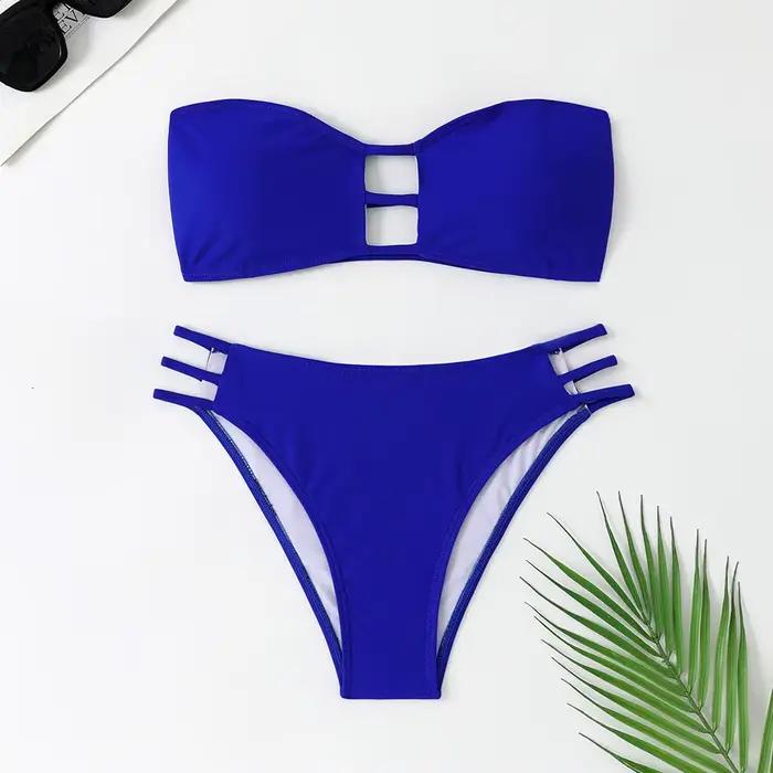 Été Bandeau Bikini 2025 femmes Sexy évider dos nu pansement taille haute maillot de bain brésilien