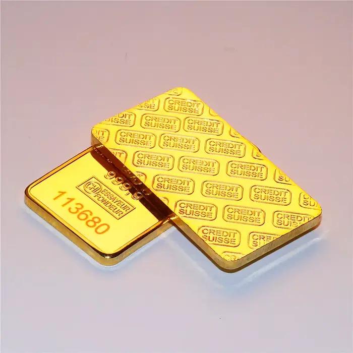 Barre de Lingot de Crédit Suisse Plaqué Or 24ct, Art Moderne, Pièce Commémorative, Renforcement
