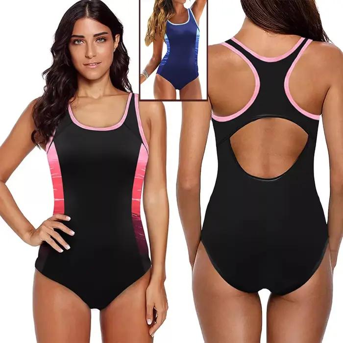 Maillot de bain une pièce sexy dos nu grande taille imprimé dégradé pour femme – Confortable