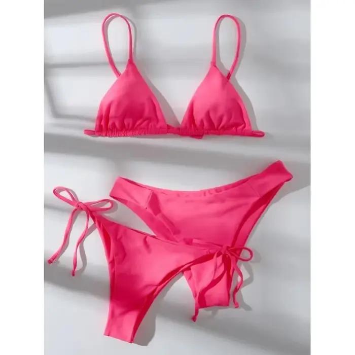 À la mode deux pièces Bikini maillot de bain ensemble avec Options de couleur unie
