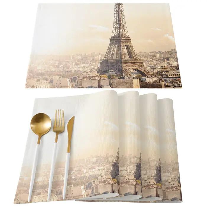 Set de table 1 pièce [Paris Love] imprimé Tour Eiffel, lavable, pour la maison