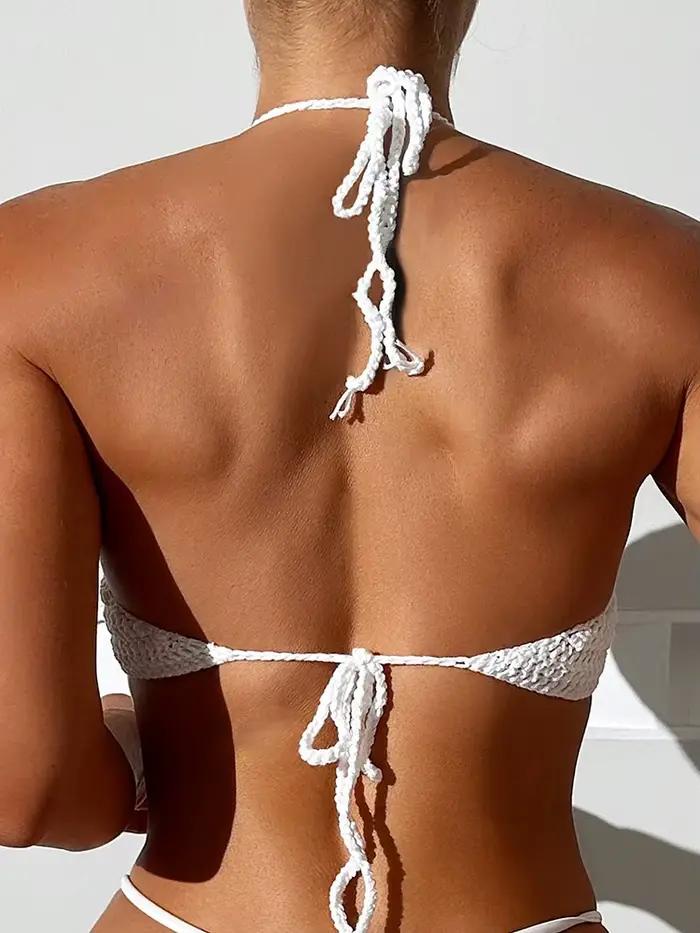 Été Crochet tricoté licou haut de Bikini femme maillot de bain femmes maillots