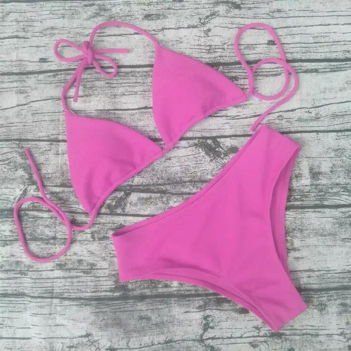 Bikini 2023 Sexy couleur unie maillots de bain femmes Triangle rayure