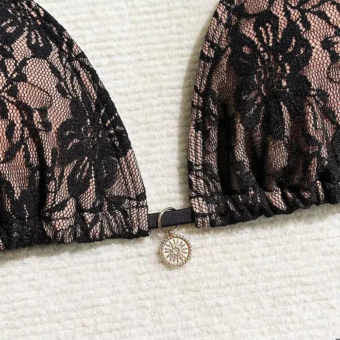 Sangle en dentelle Bikini trois pièces ensemble femmes maillot de bain