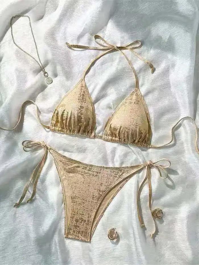 Maillot de bain bikini scintillant à paillettes pour femme