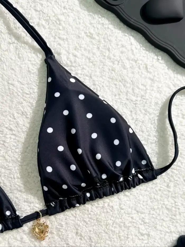 Ensemble de bikini sexy noir blanc à pois maillot de bain 2 pièces pour femme