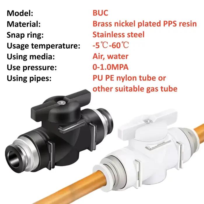 Type BUC BTC 4mm 6mm 8mm 10 12mm, connecteur pneumatique à Joint rapide, vanne manuelle pour tourner l'interrupteur, limite de courant à bille manuelle
