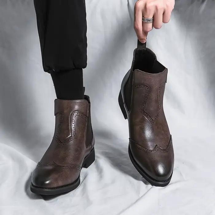 Mayba Mode Tendance Cuir Hommes Bottes Automne Hiver Rétro Rinçage Bottes Slip On Casual Chaussures Pour Hommes vitation Degré Size38-46