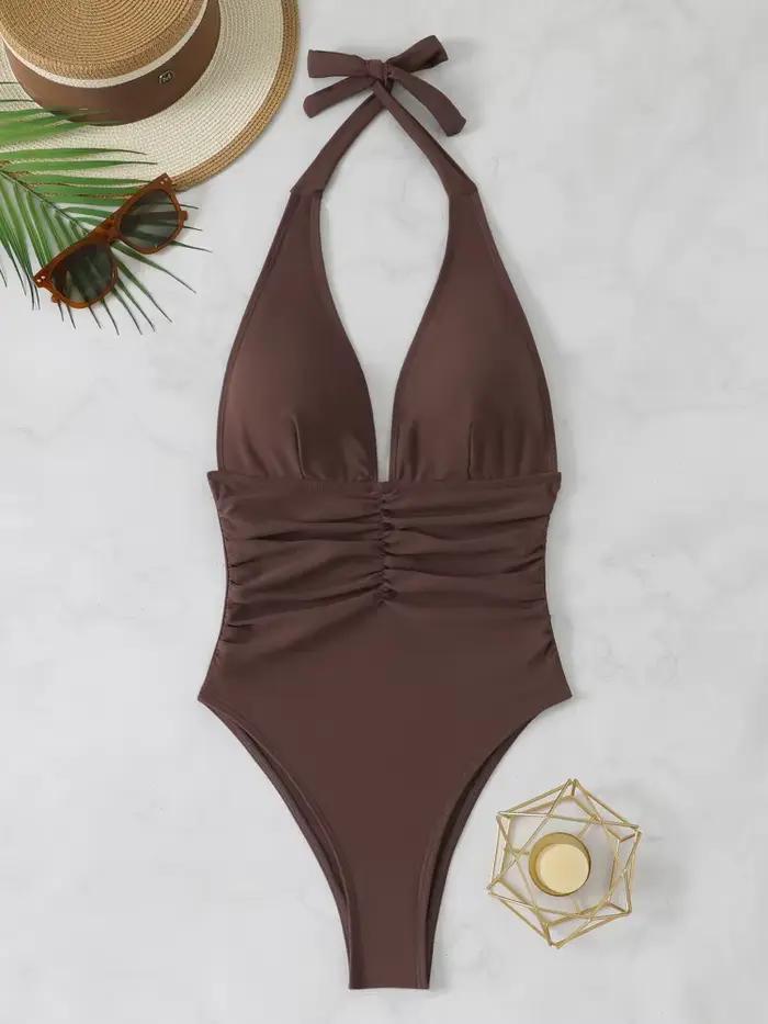 Maillot de bain une pièce femme 2026, nouveau, uni, à bretelles, avec cordon de serrage, body sexy dos nu, tenue de plage estivale, maillot de bain féminin